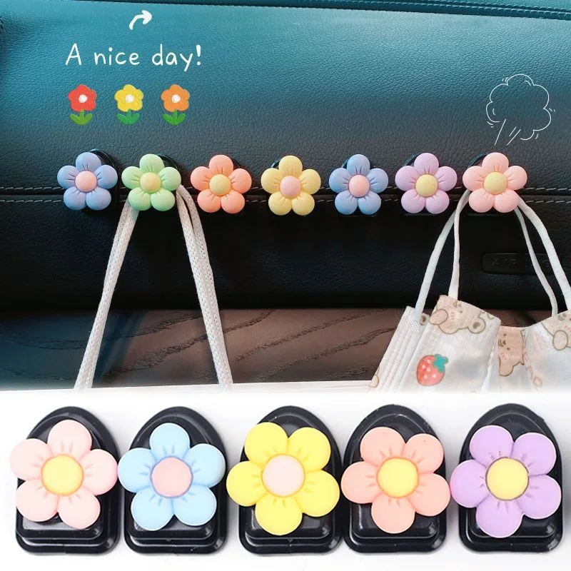Cute Flower Decor Mini Hooks Car Dashboard Creative Paste Small Hook with - £9.31 GBP+