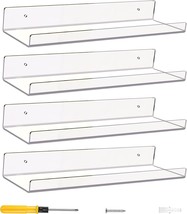 Acradec Acrylic Shelves For Wall Set Of 4, 15” X 4” - Spacious Clear Shelves - £28.32 GBP