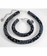 Jewelery set: beaded Necklace and Bracelet, Geometric, floral pattern, H... - $67.80 CAD