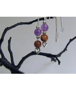 Sterling Silver Threader Earrings with Amethyst &amp; Goldstone - £19.95 GBP