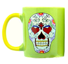 Day of the Dead Sugar Skull Ceramic Coffee Mug Tea Cup 14 oz Green - $19.80