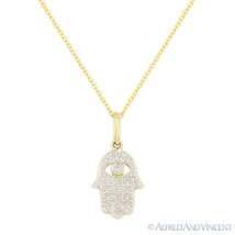 0.09ct Round Cut Diamond Hamsa Hand Evil Eye Luck Charm 14k Yellow Gold Pendant - £176.13 GBP+