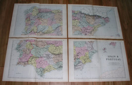 1891 FOUR-SHEET Antique Map Of Spain And Portugal / Balearic Islands Majorca - $31.92