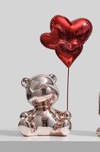 interoknack Chrome Teddy Bear with Heart Balloons Sculpture, Electroplat... - $99.00