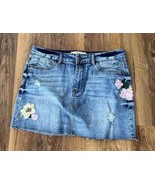 Angel Kiss Womens L Denim Jean Mini Skirt Floral Embroidered Raw Hem Str... - $20.79