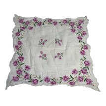 Vintage Victorian Purple Lillies Flowers Floral Hankie Handkerchief Pocket Scarf - $12.19