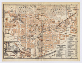 1925 Original Vintage Map Of Karlsruhe / Baden / Germany - £20.92 GBP