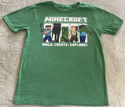 Mojang Minecraft Boys Green Zombie Creeper Short Sleeve Shirt 12-14 Large - £9.77 GBP