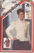 Simplicity Vintage Pattern 5671 Sz 6 Misses&#39; Set Of Fitted Blouses 4 Variations - £3.11 GBP