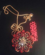 New Betsey Johnson Necklace Red Floral Pin Brooch - £17.37 GBP