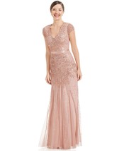Adrianna Papell Blush Mesh V-neck Cap-sleeve Embellished Gown    8    $299 - $256.41