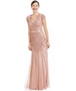 Adrianna Papell Blush Mesh V-neck Cap-sleeve Embellished Gown    8    $299 - £204.96 GBP
