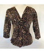 I.N. Studio Blouse Top Animal Print Stretch Womens Leopard Shirt 3/4 Sle... - $20.00