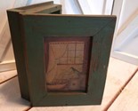 Vintage Primitive/Rustic Wood Storage Box Picture In Lid Hinged Green 6.... - $24.74