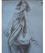 Vintage 1980s Fashion Illustration Poster 47233 Slinky Gown Sepia - £47.77 GBP