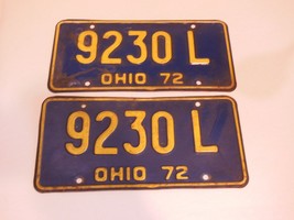 1972 OHIO AUTOMOTIVE LICENSE PLATES 9230L MATCHED SET FORD CHEVY DODGE O... - $15.55
