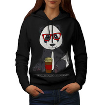 Wellcoda Coffee Happy Panda Womens Hoodie, Hippie Casual Hooded Sweatshirt - £29.06 GBP