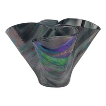 Vintage Glass Handkerchief Vase Iridescent Art Smoky Tea Light Candle Ho... - £35.87 GBP