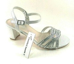 De Blossom Olie-56 Silver Dressy Mid Block Heel Rhinestone Dress Sandal  - £33.01 GBP