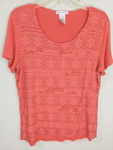 Rebecca Malone Orange Knit Blouse Lace Front Short Sleeves Size Large - £6.75 GBP