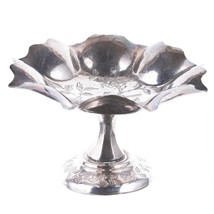 Antique chinese export silver fluted compote with engraved bird and flowers - £389.38 GBP