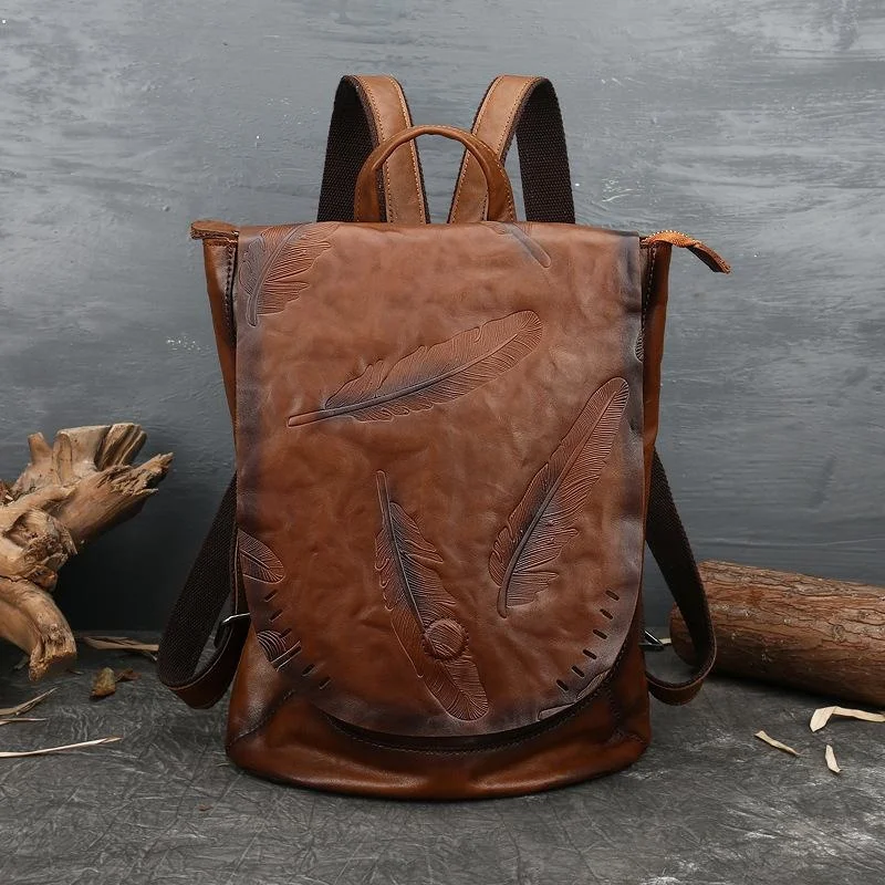  Retro Backpack Luxury  Leather Bag For Women Vintage Embossed Cowhide Backpacks - £94.42 GBP