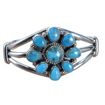 6.5&quot; Shirley Henry Navajo Sterling Golden Hills Turquoise Flower Bracelet - £312.58 GBP