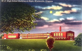 1950&#39;s Wytheville Virginia High School Building, at night - £5.11 GBP