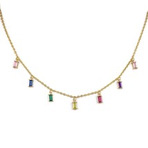 ANENJERY Colorful Cubic Zircon Square Tassel Necklace for Women Gold Plated Chok - £13.39 GBP