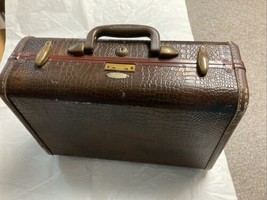 Vintage Samsonite Leather Faux Alligator Suitcase Luggage Briefcase Brown - £68.85 GBP