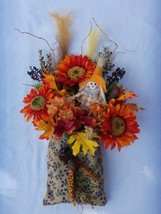 Fall Front Door Decor Burlap Sack W Scarecrow &amp; Sunflowers 20&quot; X 12&quot; - £19.80 GBP