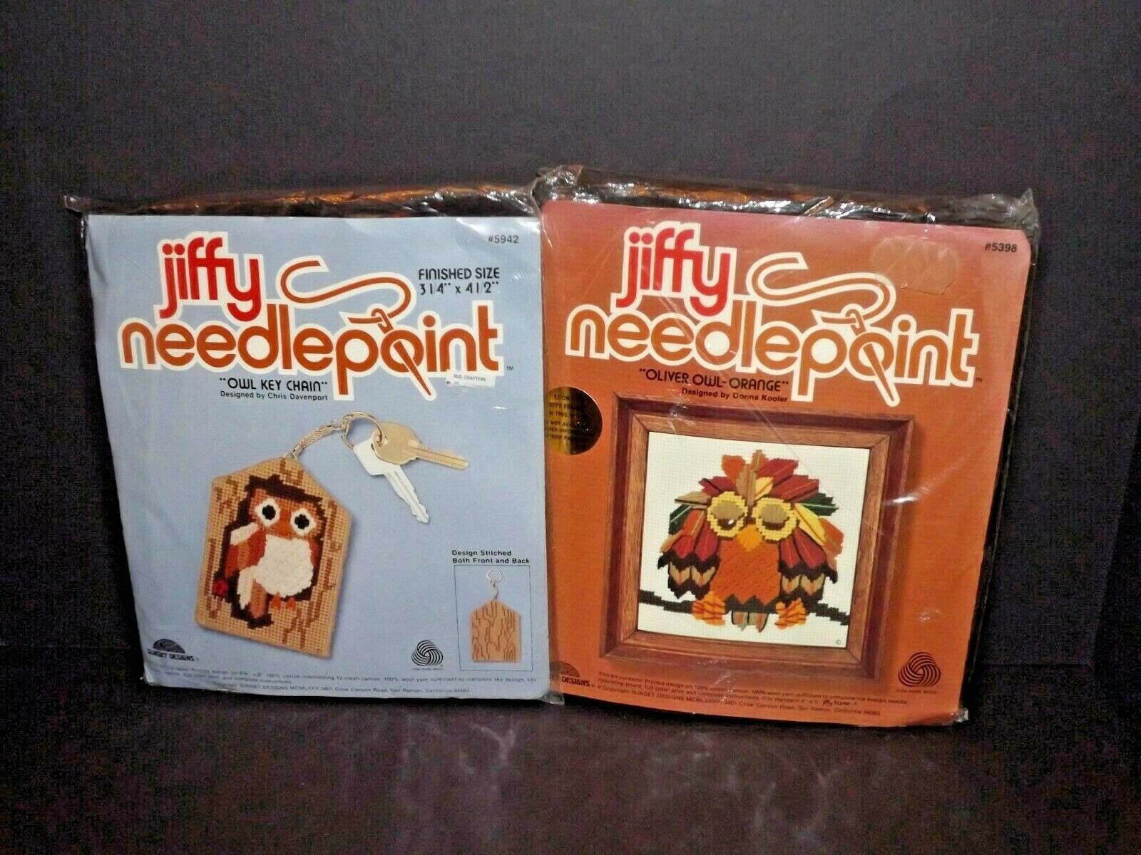 Set of 2 Jiffy Needlepoint 5942 Owl Key Chain & 5398 Oliver Owl Orange New (x) - $44.54