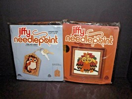 Set of 2 Jiffy Needlepoint 5942 Owl Key Chain &amp; 5398 Oliver Owl Orange N... - $44.54