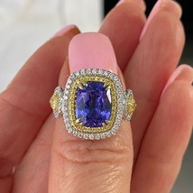 5.11 Carats GIA Violet Coussin Brillant Coupe Tanzanite Bague Diamant 14k Or - £4,128.33 GBP