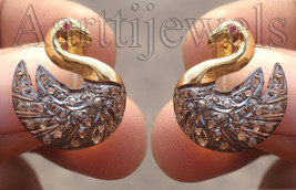 Victorian 1.50ct Rose Cut Diamond Ruby Swan Wedding Earrings - £739.72 GBP