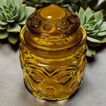 VINTAGE 4.5” LE SMITH MOON AND STARS AMBER GLASS CANISTER JAR WITH LID - $19.79