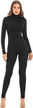 Women&#39;s Black High Neck One Piece Long Sleeve Turtleneck Unitard Bodysuit - L - £12.89 GBP