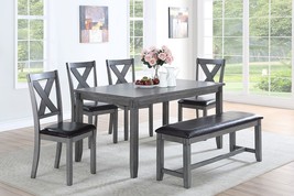 Cudillero 6-Pcs Dining Set with Bench in in Grey Finish and Upholstered ... - $18,545.76 MXN