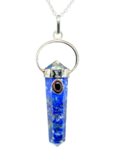 Lapis Lazuli &amp; Garnet Crystal Pendant Stone of Awareness &amp; Truth On Chain UK - £17.84 GBP