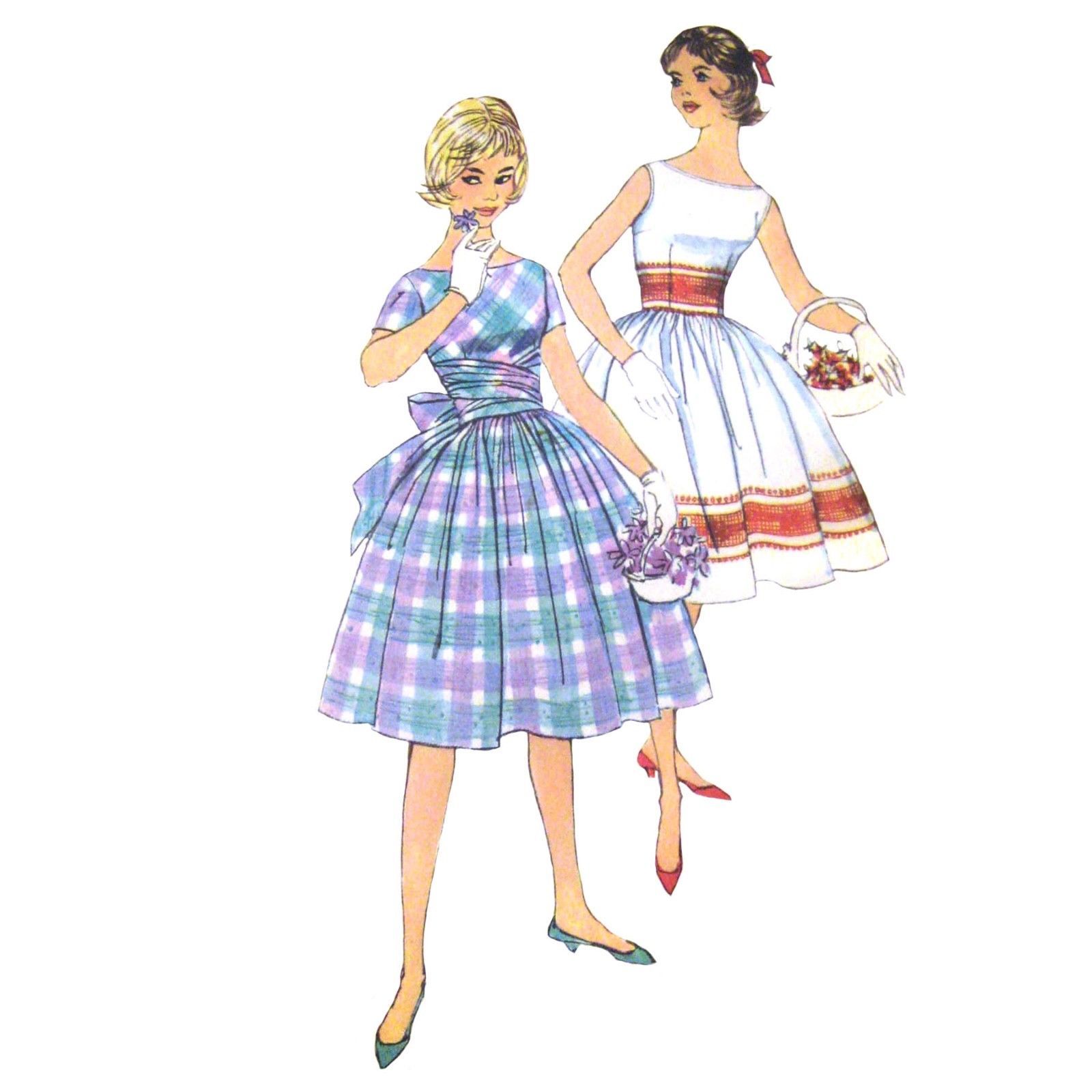 50s Vintage Simplicity Sewing Pattern 3364 Pre-Teen Flared Dress Cummerbund 12s - $7.95