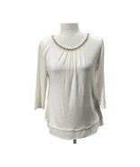 White House Black Market Ecru Pearl Embellished Blouse XS Tie Back - $41.01 CAD