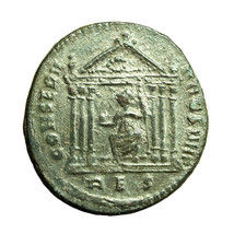 Roman Coin Maxentius Follis AE24mm Head / Hexastyle Temple Roma 03965 - $49.49