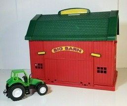 Large Toy Red Barn with Green Tractor 14 x 11 x 9 - £14.70 GBP