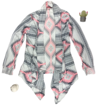 New Boutique Pink Aztec Waterfall Cardigan Sweater Gray Knit Open Front Draped S - £15.93 GBP