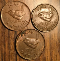 1944 1946 1948 LOT OF 3 UK GB GREAT BRITAIN FARTHING COINS - $6.48