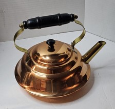 New Coppercraft Guild Tea Kettle Wood Brass Handle w/ Paperwork Never Used! - $34.09