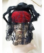 Gothic Spider Hat Red w Black Web Lace Veil Arachnid Widow Queen Vamp Go... - $20.98 CAD