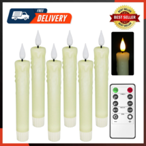 Real Wax LED Flameless Taper Candles With Remote Timer 6.4 Inch Ivory LED - £26.36 GBP