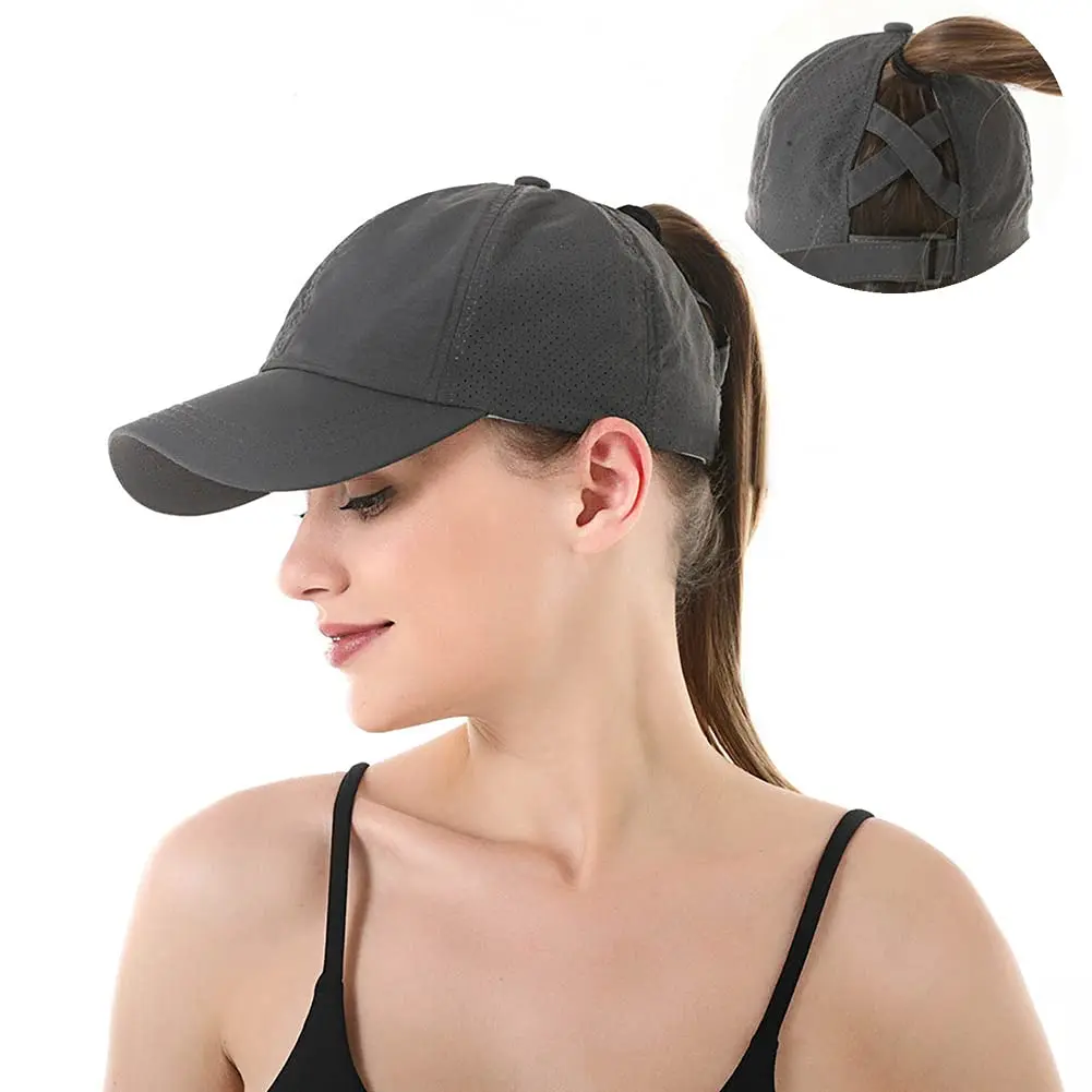 Quick Dry Ponytail Baseball Caps Women Criss Cross Messy Bun Snapback Hat - £11.04 GBP+