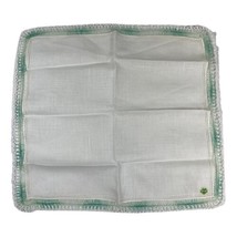 Vintage Pure Linen Ireland White Handkerchief Hanky Green Ombre Crochet Border - £14.59 GBP